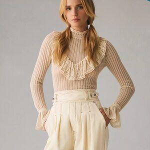 NWOT Anthropologie‎ Sheer Ruffle Sweater Sz S